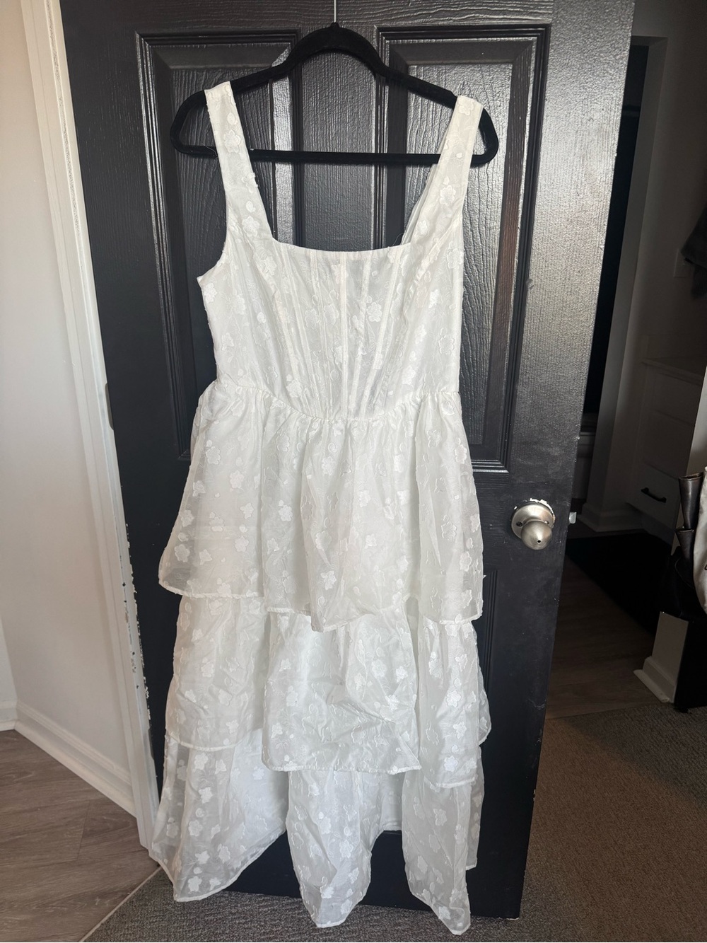 Lulu's White Tiered Midi Dress with Square Neck - Picture 3 of 9